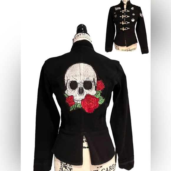 CUSTOM Skull & Rose Upcycled Rage Tripp NYC Buckle Coat MyChemRo Edition Sz S - Picture 7 of 16